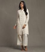 Beige Cotton Abstract Printed Front Button Kurta Set