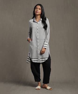 Grey Striped Straight Kurta 1