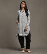 Grey Striped Straight Kurta