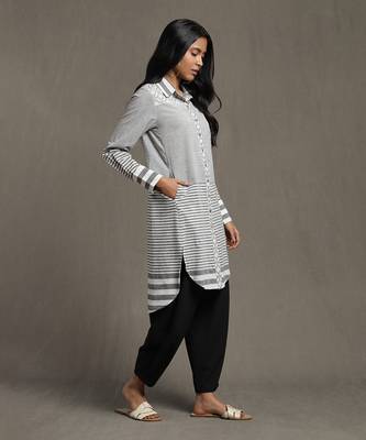Grey Striped Straight Kurta 3