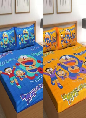 Combo Pack of 2 Doremon Print Cotton Double Bedsheets With 4 Pillow Covers 1