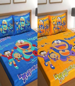 Combo Pack of 2 Doremon Print Cotton Double Bedsheets With 4 Pillow Covers