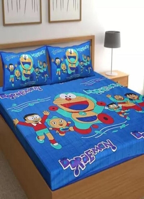 Combo Pack of 2 Doremon Print Cotton Double Bedsheets With 4 Pillow Covers 2