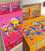 Combo Pack of 2 Doremon Print Cotton Double Bedsheets With 4 Pillow Covers