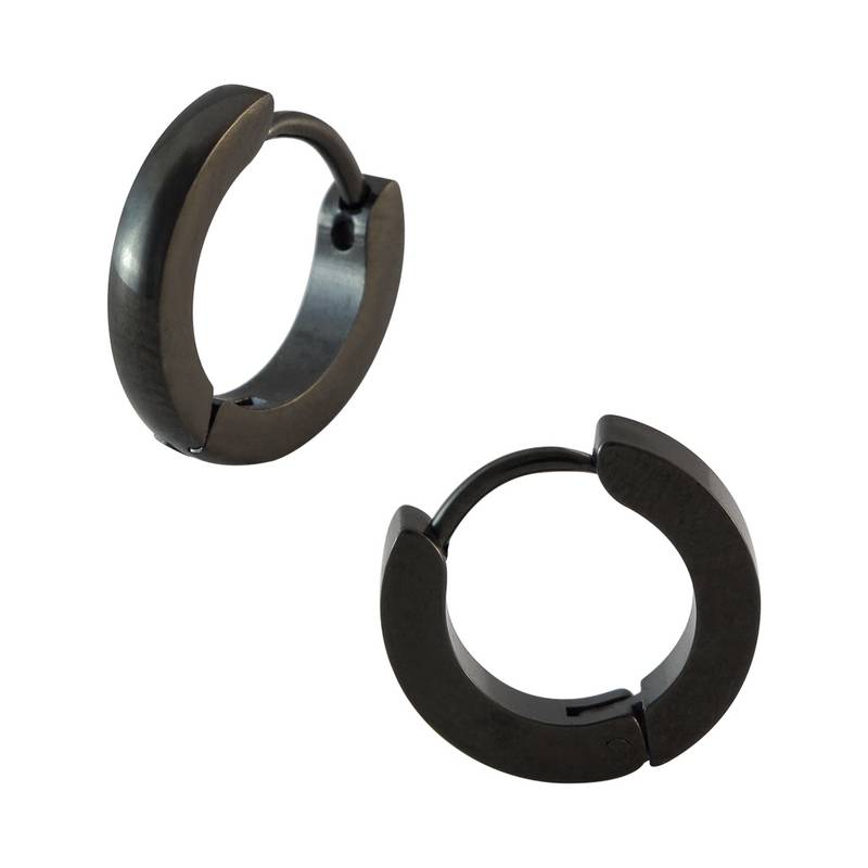 Plain Black Single Hoop Earring for Men (H: 12 mm, W: 2 mm)