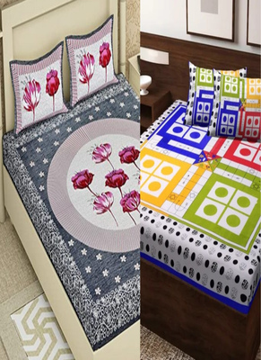 Combo Pack of 2 Printed Cotton Double Bedsheets With 4 Pillow Covers 1