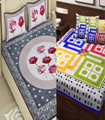 Combo Pack of 2 Printed Cotton Double Bedsheets With 4 Pillow Covers