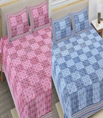 Combo Pack of 2 Printed Cotton Double Bedsheets With 4 Pillow Covers