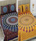 Combo Pack of 2 Printed Cotton Double Bedsheets With 4 Pillow Covers