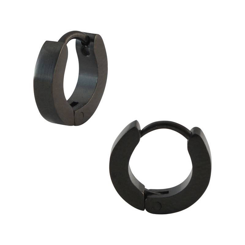 Plain Black Single Hoop Earring for Men (H 10 mm, W 2 mm) SARAH