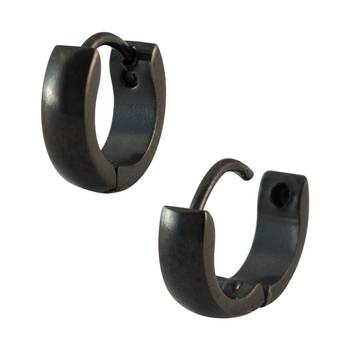 Plain Black Single Hoop Earring for Men (H: 9 mm, W: 3 mm) 1