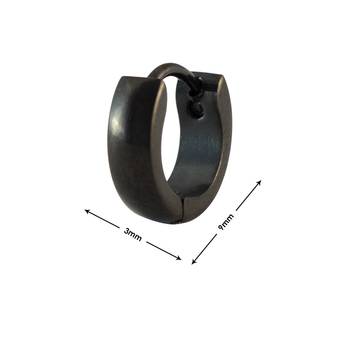 Plain Black Single Hoop Earring for Men (H: 9 mm, W: 3 mm) 2