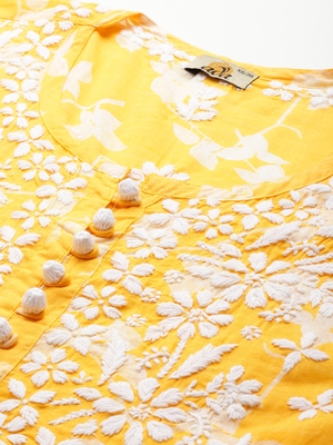 Hand Embroidered Yellow Cotton Lucknowi Chikankari Indian Women Short Kurti 2