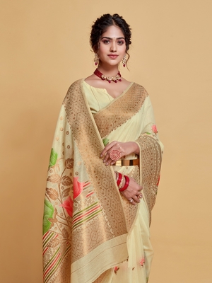 Chiku Printed Silk Blend Saree With Blouse 1