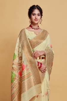 Chiku Printed Silk Blend Saree With Blouse