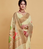 Chiku Printed Silk Blend Saree With Blouse