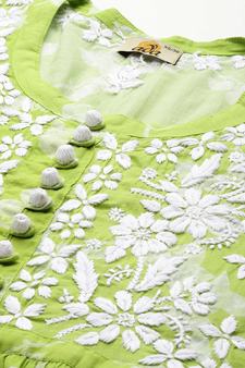 Hand Embroidered Green Cotton Lucknowi Chikankari Indian Women Short Kurti