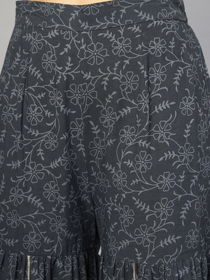 AADHRITI GREY BLOCK PRINTED FLARED KURTA-SHARARA & DUPATTA SET 7
