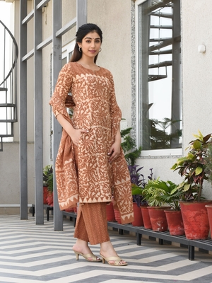 TARITA BLOCK PRINTED KURTA-PANTS & DUPATTA SET 3