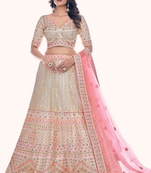 White embroidered net semi stitched lehenga