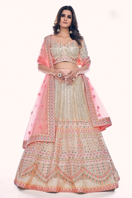 White embroidered net semi stitched lehenga 2