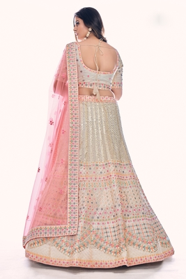 White embroidered net semi stitched lehenga 4