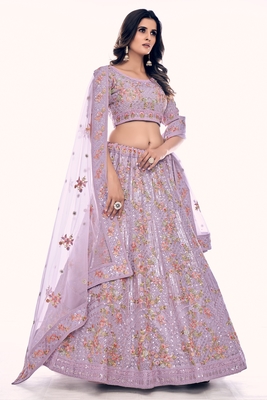 Lilac embroidered net semi stitched lehenga 3