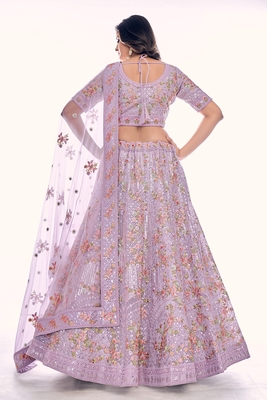 Lilac embroidered net semi stitched lehenga 4