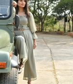 SAGE GREY CROP TOP WITH FLARED PANTS