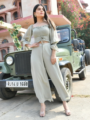 SAGE GREY CROP TOP WITH FLARED PANTS 3