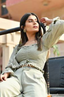 SAGE GREY CROP TOP WITH FLARED PANTS