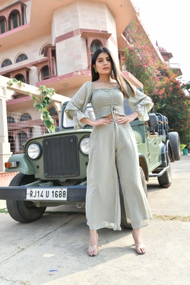 SAGE GREY CROP TOP WITH FLARED PANTS 6
