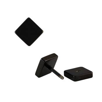 Plain Square Black Single Stud Earring for Men (H: 12 mm, W: 12 mm) 1