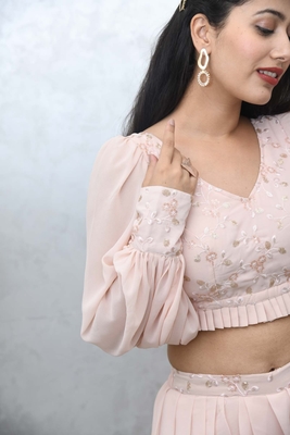 BLUSH PINK CROP TOP WITH COWL PANTS 2