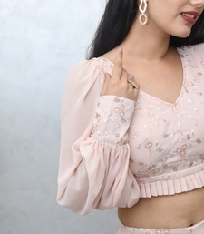 BLUSH PINK CROP TOP WITH COWL PANTS