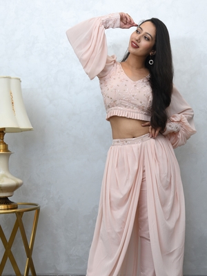 BLUSH PINK CROP TOP WITH COWL PANTS 3