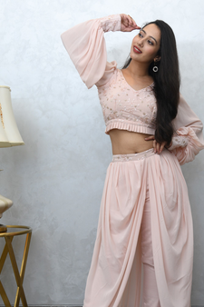 BLUSH PINK CROP TOP WITH COWL PANTS