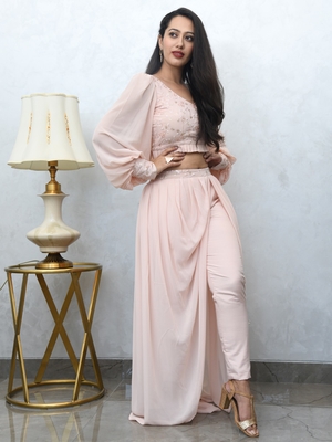 BLUSH PINK CROP TOP WITH COWL PANTS 1