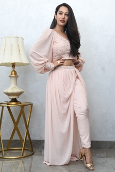 BLUSH PINK CROP TOP WITH COWL PANTS