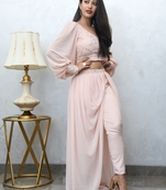 BLUSH PINK CROP TOP WITH COWL PANTS