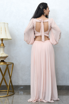 BLUSH PINK CROP TOP WITH COWL PANTS