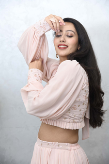 BLUSH PINK CROP TOP WITH COWL PANTS
