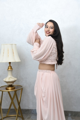 BLUSH PINK CROP TOP WITH COWL PANTS 8