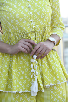 LIME FLORA-STRIPED TOP & PANELED PLAZZO SET