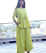 LIME FLORA-STRIPED TOP & PANELED PLAZZO SET