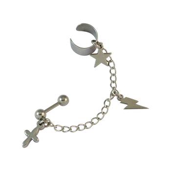 Cross & Star Single Chain Ear Cuff for Men - Silver 1