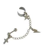 Cross & Star Single Chain Ear Cuff for Men - Silver