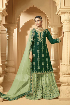 Green Embroidery Work Sangeet Palazzo Salwar Kameez