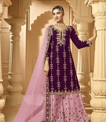 Dark Purple Embroidery Work Sangeet Palazzo Salwar Kameez