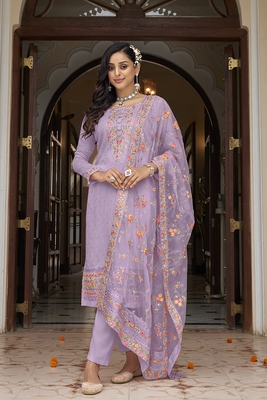 Lavender Faux Georgette Treandy Suit 1